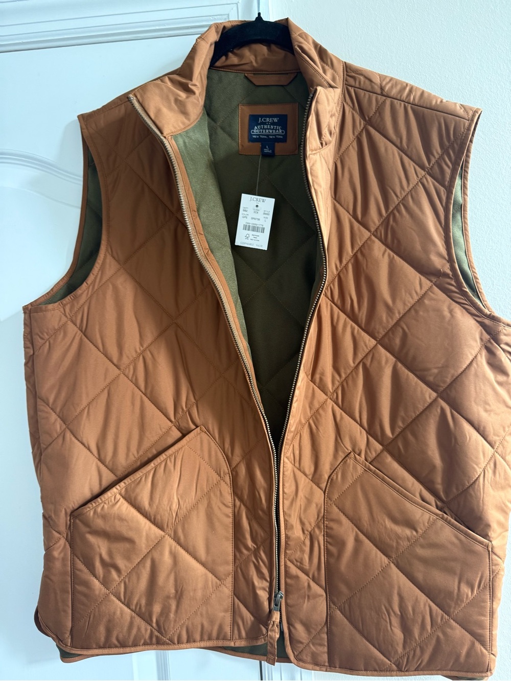 J. Crew Quilted Rust-Brown Men's Vest - Picture 4 of 5
